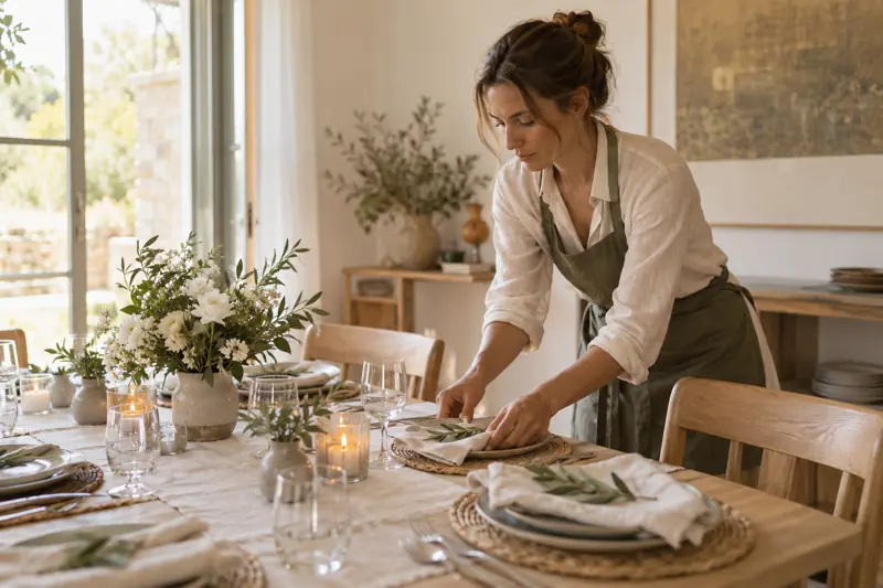 Event planner arranging a table for a small gathering