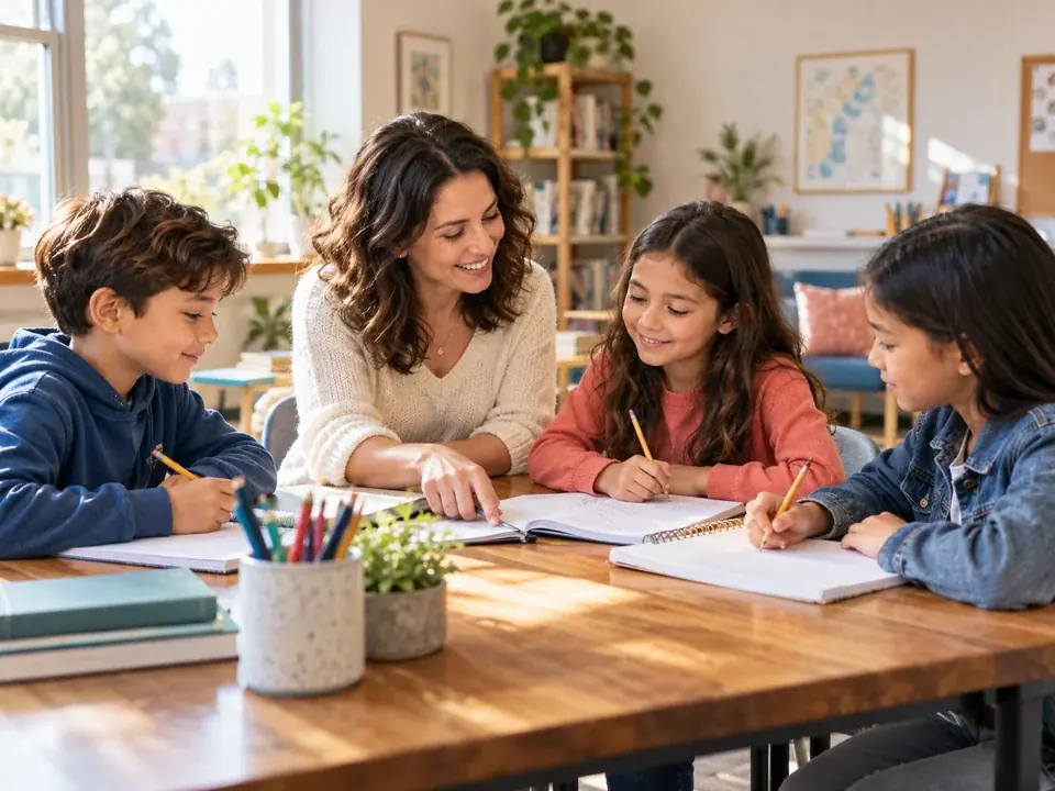 Tutor working with a small class