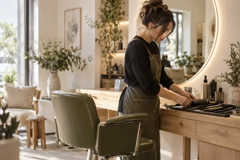 Stylist preparing a salon station